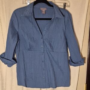 Laura Scott Textured Blue Button-Down Shirt Size Large